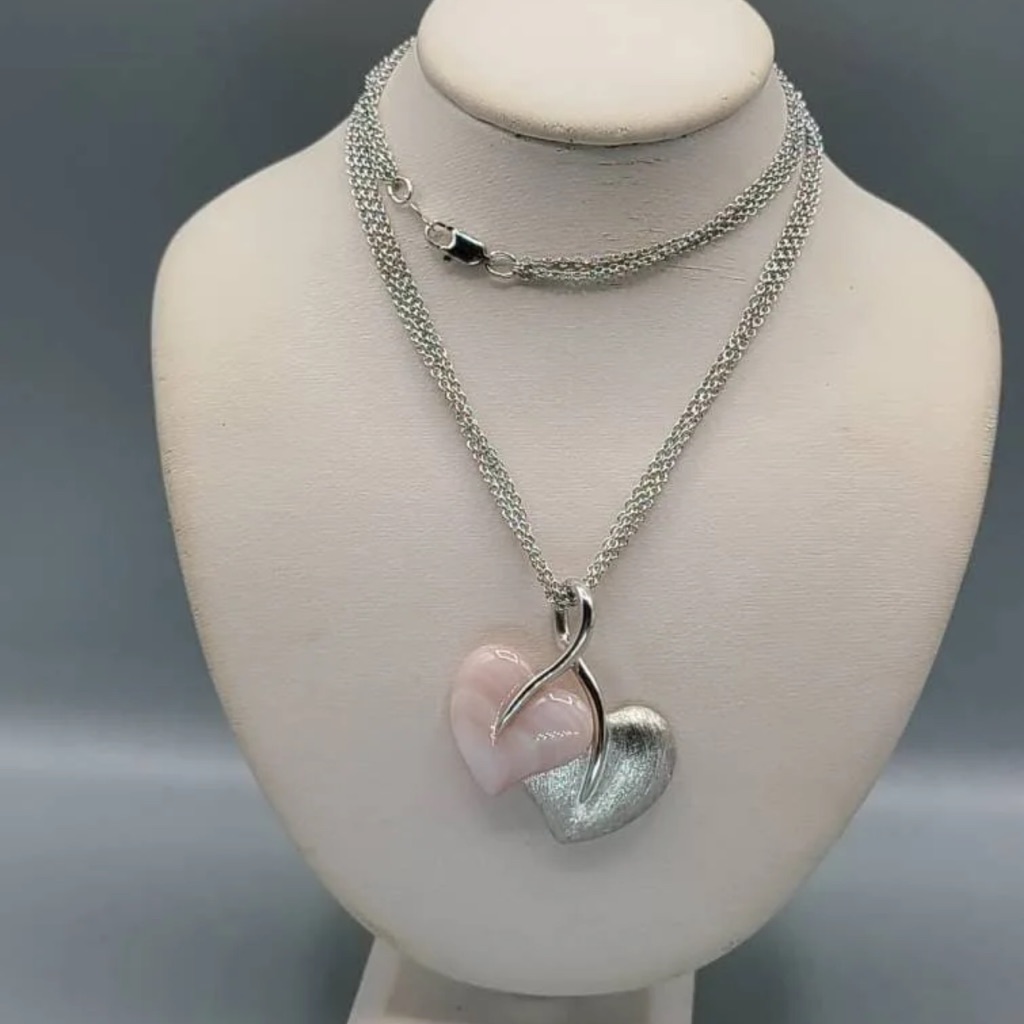 Mother Of Pearl Double Heart 925sterling Silver Mother Of Pearl Necklace